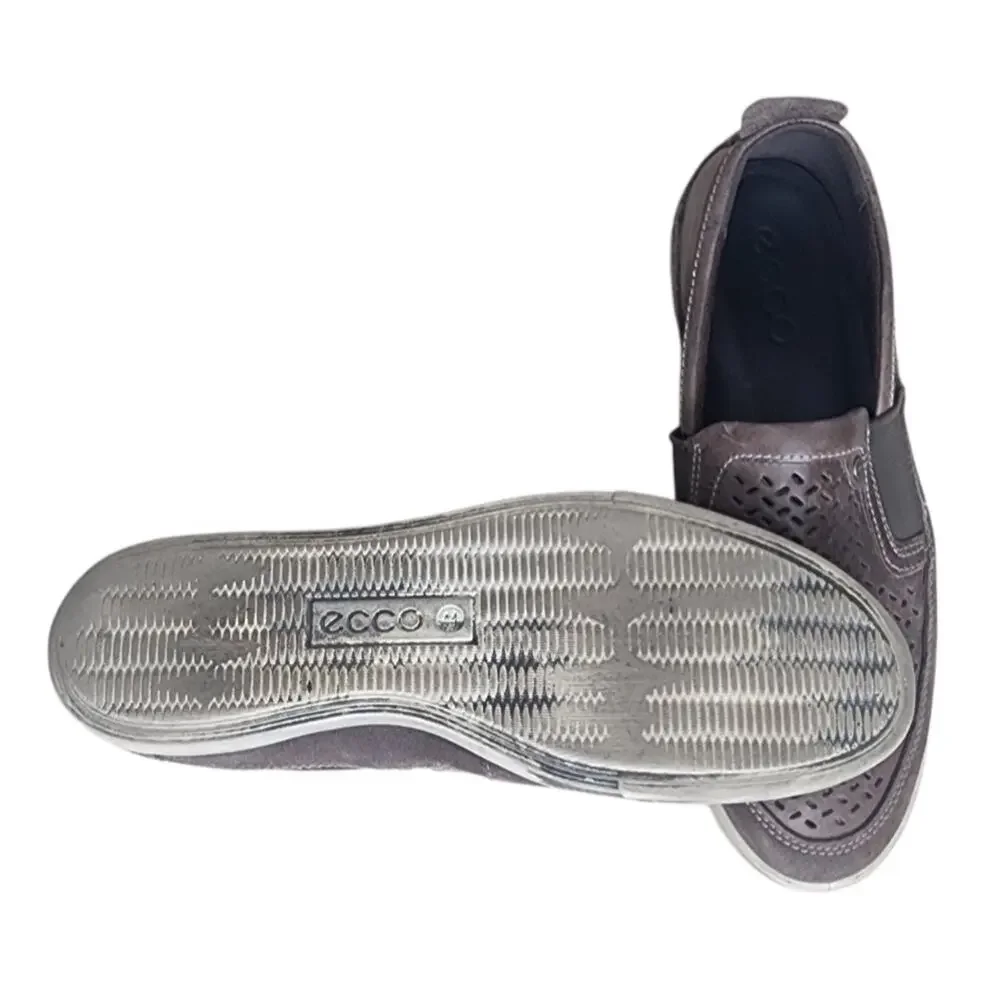 ECCO Collin Perf Slip-On Sneakers Size 44 Pewter Geometric Perforation Goring.
